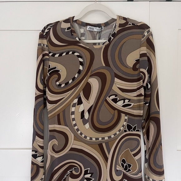 Zara Printed Bodycon Dress Sz L - Picture 5 of 8